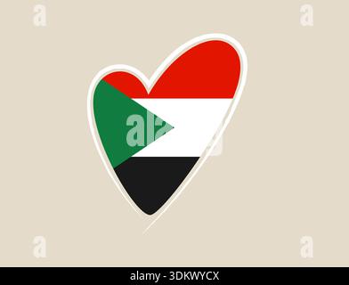 Drapeau du Soudan dans une icône de vecteur de forme de coeur dessinée à la main exprimant l'amour patriotique et le soutien à la nation .. Illustration de Vecteur