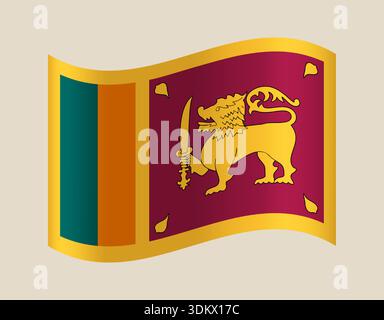 Drapeau national du Sri Lanka avec lion d'or ondulant de manière réaliste dans une illustration vectorielle 3D pour des événements patriotiques.. Illustration de Vecteur