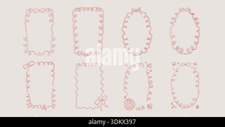 Cadres fantaisistes pour bachelorette. Bordures de coquette avec boule disco, arcs ensemble. Menu ruban et dentelle. Boîtes de texte de cadre de mariage vectoriel. Noël o Illustration de Vecteur