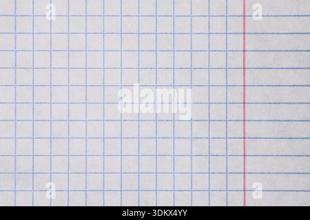 Feuille de papier blanche avec carrés bleus et ligne verticale rouge pour la prise de notes Banque D'Images