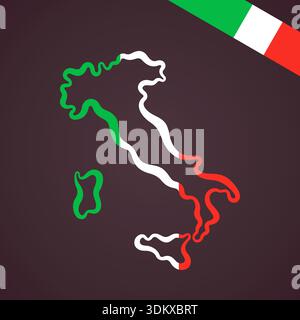 Carte de contour de l'Italie marqué dans les couleurs du drapeau Illustration de Vecteur