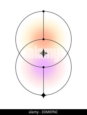 Vintage esthétique géométrique deux cercles de forme, figure linéaire ou décoration. Cadre esthétique minimal, forme vectorielle graphique. Élément design ou bordure avec effet néon violet et orange Illustration de Vecteur