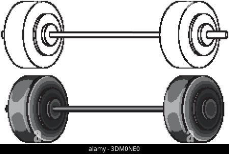Deux haltères montrés en niveaux de gris et contour, style vectoriel simple, isolé sur fond blanc Illustration de Vecteur