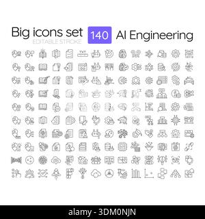 Icônes de ligne d'ingénierie AI grand ensemble Illustration de Vecteur