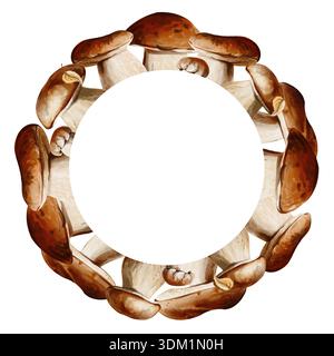 Aquarelle Porcini Mushrooms Round Frame avec espace de copie Banque D'Images