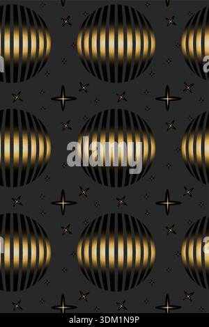 Les sphères dorées rayées créent un motif d'illusion d'optique. Illustration de Vecteur