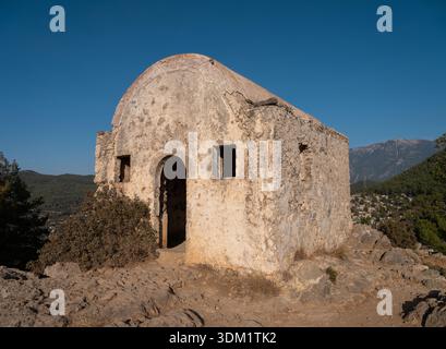 Ancienne église du village de Kayaköy près de Fethiye, Muğla, Türkiye. Banque D'Images