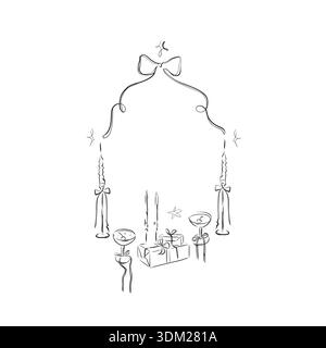 Contour abstrait vectoriel dessiné à la main, graphique, cadre de fête d'ornement de célébration vintage de ligne dans le dessin élégant style.élégant décor vintage contour Illustration de Vecteur