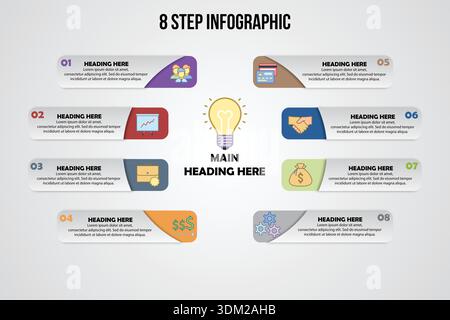 Modèle d'infographie en 8 étapes pour les présentations commerciales Illustration de Vecteur
