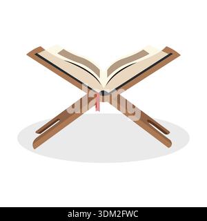 Saint Coran sur le stand traditionnel en bois Rehal minimaliste illustration vectorielle islamique pour le Ramadan Illustration de Vecteur