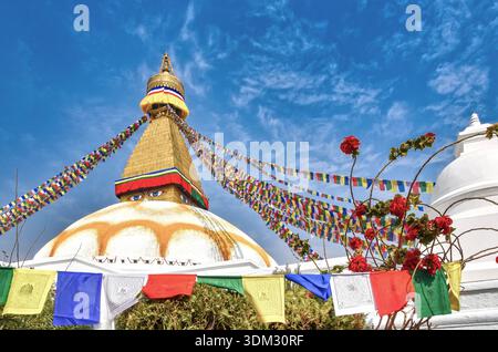 Le célèbre Stupa de Boudhanath à Katmandou, au Népal Banque D'Images