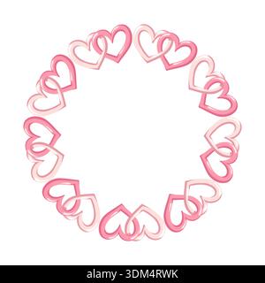 Cadre rond de coeurs roses dans un style romantique. Illustration isolée de dessin animé vectoriel sur fond blanc Illustration de Vecteur