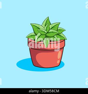 Joli pot vert plante d'intérieur illustration vectorielle dessin animé Illustration de Vecteur