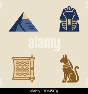 Une collection d'icônes stylisées inspirées des civilisations anciennes, comprenant des pyramides Illustration de Vecteur