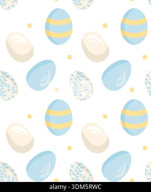 Œufs et pois bleus de Pâques. Motif vectoriel sans couture. Motif festif avec des oeufs dans des motifs géométriques et floraux. Convient pour les impressions, les vêtements, backgrou Illustration de Vecteur