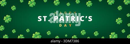 Bannière Saint Patricks Day avec Shamrocks flottants et texte Happy préparé Patricks Day Illustration de Vecteur