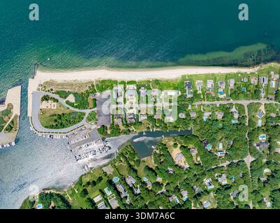 vue aérienne de la plage de clearwater et ses environs, east hampton, ny Banque D'Images