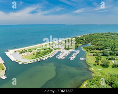 vue aérienne de la plage de clearwater et ses environs, east hampton, ny Banque D'Images