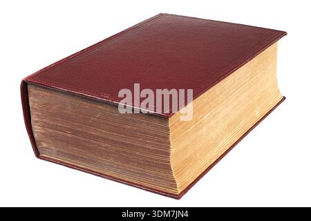Vieux livre épais isolé sur fond blanc Banque D'Images