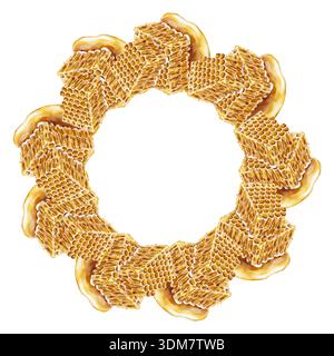 Couronne d'aquarelle faite de nids d'abeilles dorés dégoulinant de miel. Le design circulaire est parfait pour l'emballage de produit, cadres de logo, marque organique, Banque D'Images