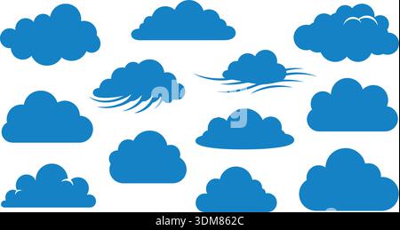 Jeu d'icônes d'illustration de forme de nuage bleu Illustration de Vecteur