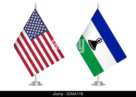 Drapeaux des États-Unis et du Lesotho. Le concept de partenariat et d'action conjointe. Symbole de partenariat, coopération, collaboration internationale, négociations pacifiques, alliance, communication bilatérale Illustration de Vecteur