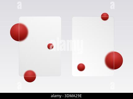 Deux cartes verticales en verre avec des sphères rouges dans un style minimaliste. Banque D'Images