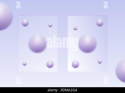 Deux cartes en verre dépoli avec des sphères de lavande dans un style moderne minimaliste. Banque D'Images