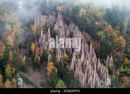 Les pyramides terrestres ou Hoodoos de Longomoso, Piramidi di Terra Longomoso, plateau de Ritten, Tyrol du Sud, Dolomites, Italie Banque D'Images