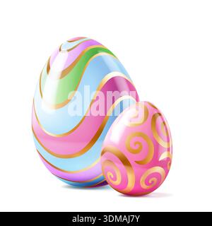 Illustration de Pâques avec des œufs colorés avec des ombres douces sur fond blanc. Illustration de Vecteur