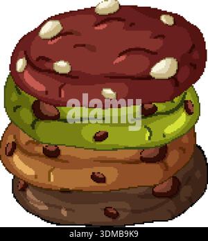 Illustration vectorielle de cookies empilés dans les couleurs rouge, verte et brune sur fond blanc Illustration de Vecteur