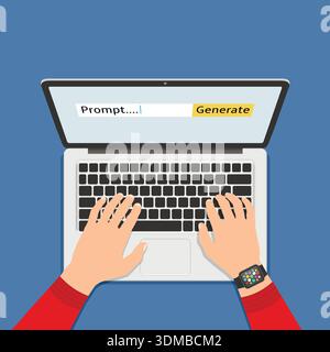 Saisie manuelle sur le clavier, générant une invite ai. Technologie d'invite ai générative avec intelligence artificielle et illustration vectorielle d'apprentissage automatique Illustration de Vecteur