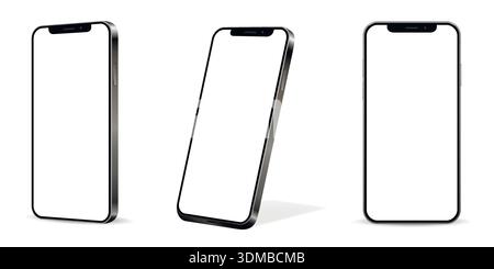 Trois smartphones avec écrans vierges. Design de smartphone moderne avec écran vierge. Illustration vectorielle. Illustration de Vecteur