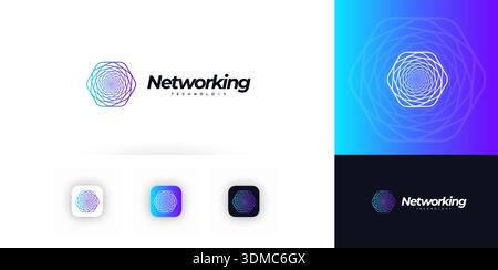 Hexagone logo concept Line Geometric Twisting Hexagonal Linear Web Net Shape pour les réseaux neuronaux ai, ingénierie robotique, cybersécurité, Blockchain Illustration de Vecteur