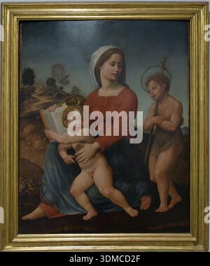 La Vierge à l'enfant et l'enfant Saint Jean Baptiste par Giuliano Bugiardini, Pinacothèque Ambrosiana, Milan. Banque D'Images