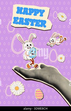 Joyeuses Pâques ensemble de collage d'art moderne Illustration de Vecteur