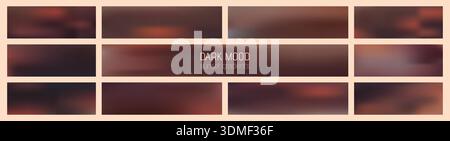 Pack avec gradations de maille de coucher de soleil dessinées dans l'ambiance sombre. Illustration de Vecteur