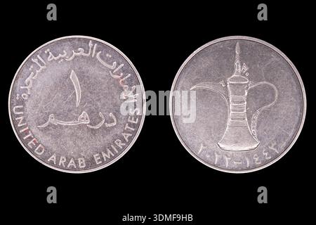 Avers et revers d'une pièce d'un dirham des Émirats arabes Unis (VAR) Banque D'Images