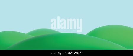 paysage de colline 3d avec de l'herbe verte. Fond de vecteur de dessin animé avec scène côté pays Illustration de Vecteur