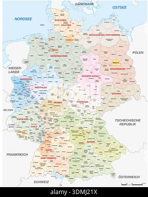 Carte détaillée de l'administration politique de l'Allemagne Banque D'Images