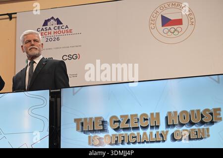 Milan, Italie. 06th Feb, 2026. Le président tchèque Petr Pavel inaugure officiellement la Maison tchèque aux Jeux Olympiques de Milan, en Italie, le 6 février 2026. Crédit : Michal Kamaryt/CTK photo/Alamy Live News Banque D'Images
