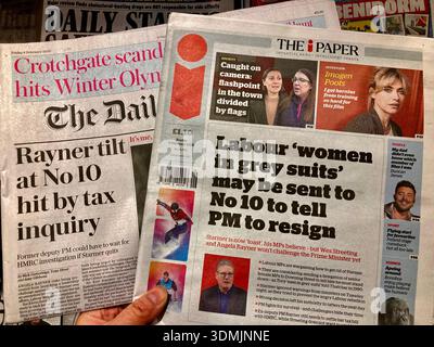 Les journaux britanniques rapportent qu'Angela Rayner est prête à lancer une campagne de leadership pour remplacer Keir Starmer à cause du scandale de Peter Mandelson Banque D'Images