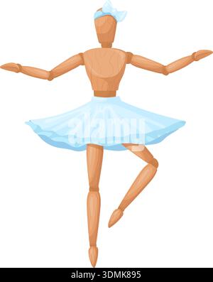 Figurine ballerine en bois. Icône de dessin animé mannequin dansant isolé sur fond blanc Illustration de Vecteur