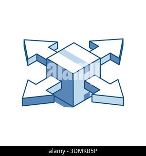 icône linéaire vectorielle isométrique de boîte et de flèches dans différentes directions, en couleur sur fond blanc, travail de bureau de poste et livraison de colis Illustration de Vecteur