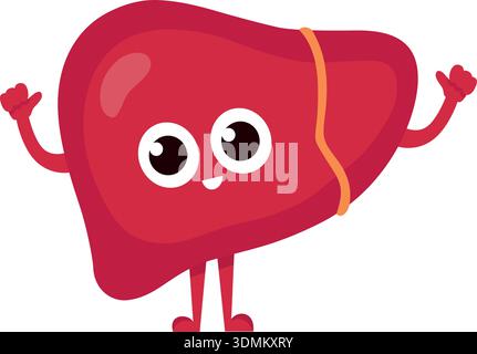 Foie de visage heureux. Expression positive amicale d'organe isolée sur fond blanc Illustration de Vecteur