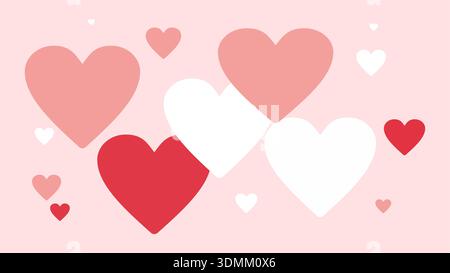 Collection de coeurs roses, rouges et blancs sur fond rose clair Illustration de Vecteur
