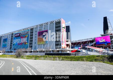 Santa Clara, États-Unis. 06th Feb, 2026. Levi's Stadium est vu devant le Super Bowl LX à Santa Clara, Californie, le 6 février 2026. Le Super Bowl LX se déroule le 8 février 2026 entre les Patriots de la Nouvelle-Angleterre et les Seahawks de Seattle. (Photo de Kindell Buchanan/Sipa USA) crédit : Sipa USA/Alamy Live News Banque D'Images