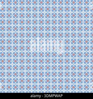 Une illustration vectorielle sans couture de haute qualité avec un motif géométrique floral bleu complexe. Ce carrelage de style rétro comprend un délicat a rouge Illustration de Vecteur