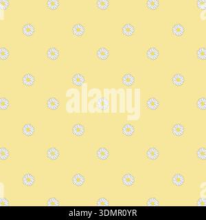 Motif de fleurs blanches sans couture en Marguerite sur un fond jaune doux. Illustration vectorielle florale minimaliste pour papier peint de printemps, impressions de tissu textile, an Illustration de Vecteur