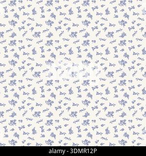 Motif floral blanc sans couture avec fleurs violettes-bleues, fond botanique délicat, texture textile de jardin d'été élégante, illustration d'art vectoriel. Illustration de Vecteur
